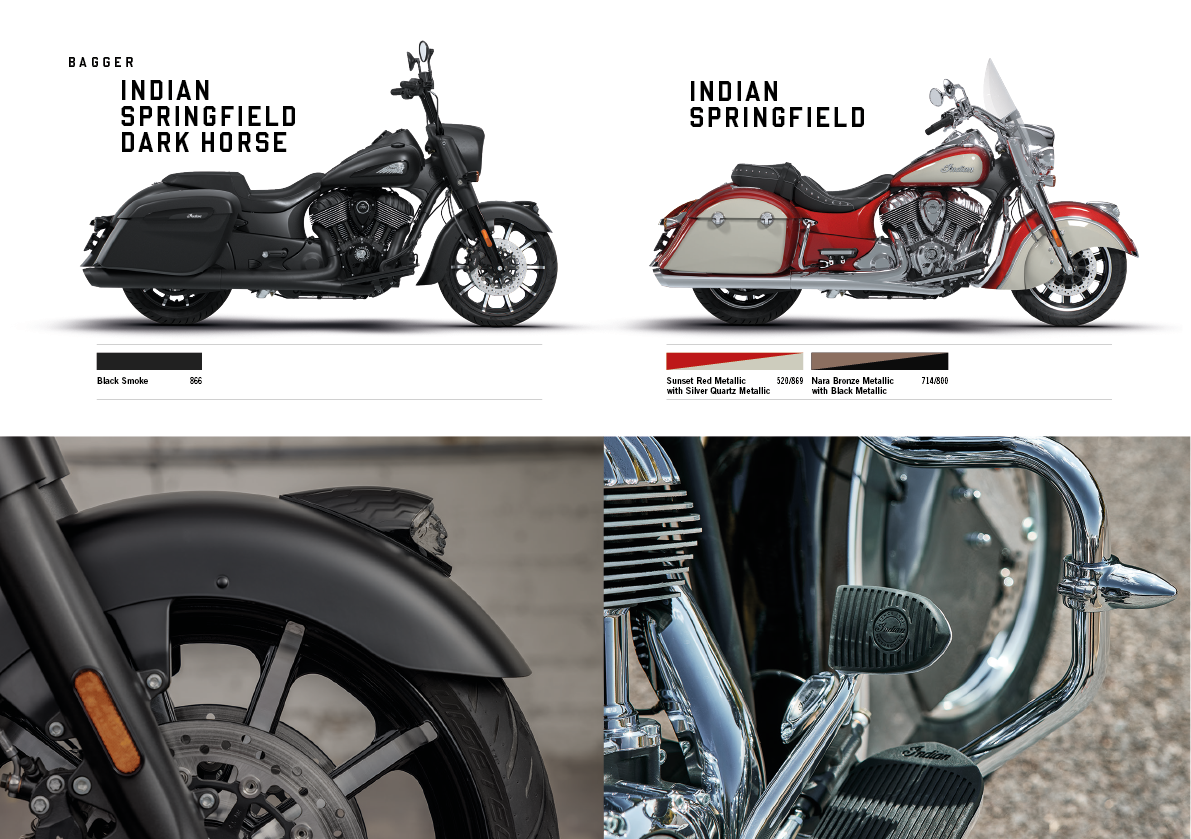 Two motorcycles are shown in the image, one is a dark horse and the other is a springfield. AI generated content